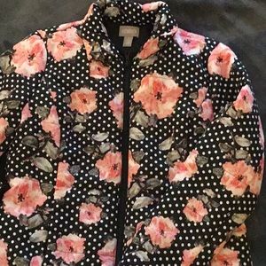Chico’s lightweight floral polka dot puffer jacket